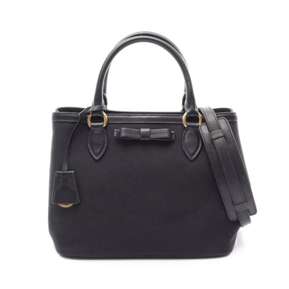 Prada JACQUARD Handbag Canvas Leather Black